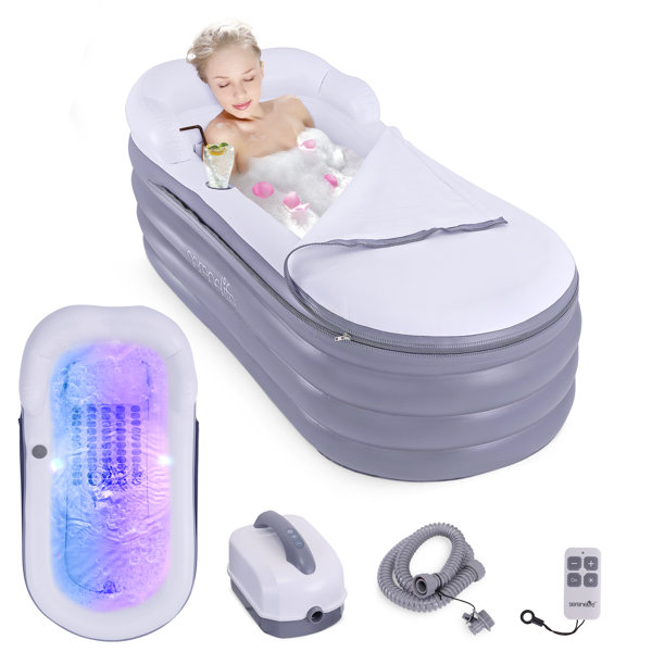 Serenelife Inflatable Bathtub With Bubble Massage Mat, Comes With A ...